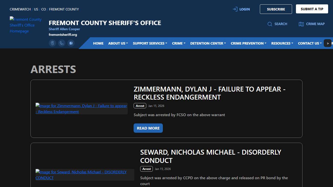 Fremont County Sheriff's Office Arrests | CRIMEWATCH