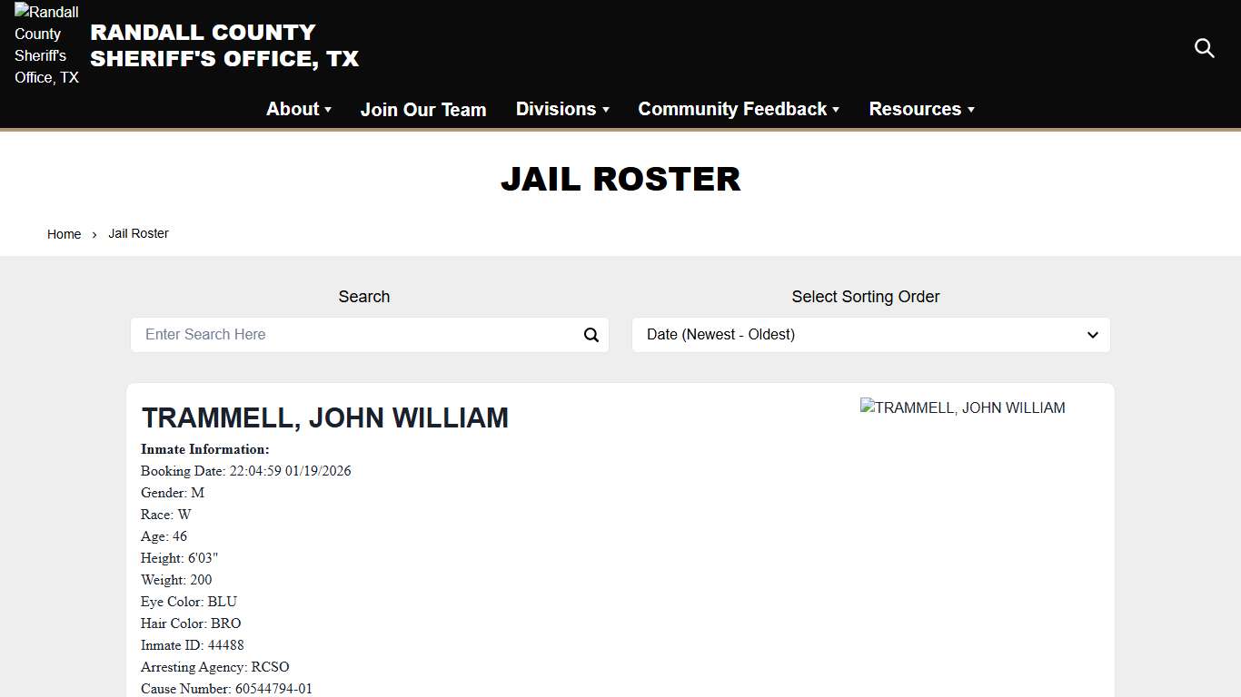Jail Roster | Randall County Sheriff's Office, TX